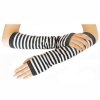 Striped Black & White Long Fingerless Gloves