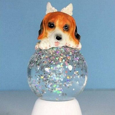 Beagle Dog Angel Figurine Light Up Glitter Globe