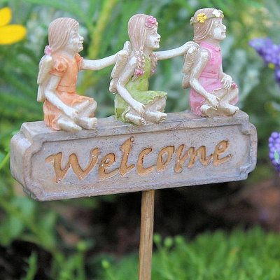 Welcome Trio Sign Fairy Garden Figurine