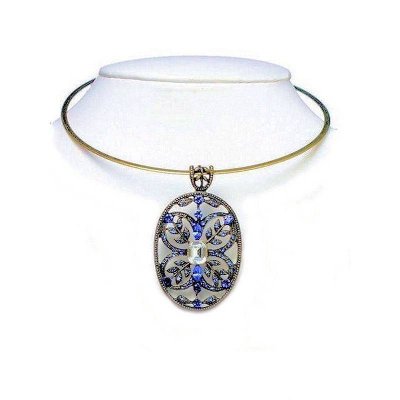 Blue Vintage Crystal Charm Choker Necklace