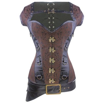 Dobby Steam Punk Steel Boned Corset Top Set Also Plus Size