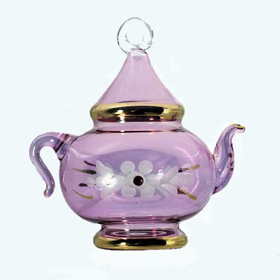 Teapot Ornament with Etched Design Handmade Glass