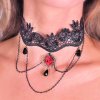 Red Rose & Vintage Black Lace Choker Necklace