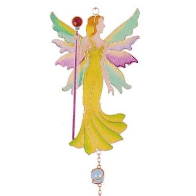 Yellow Stained Glass Fairy Figurine Wind Chime