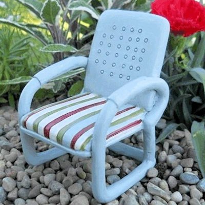 Chair Figurine in Blue with Striped Seat Fairy Garden Furniture