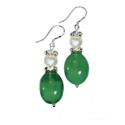 Genuine Pearl & Jade Drop Chandelier Earrings