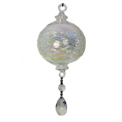 Crystal Ball Glass Ornament Clear with Crystal Dangle