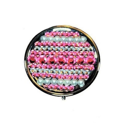 Pink Crystals & Pearl Beads Round Metal Pillbox