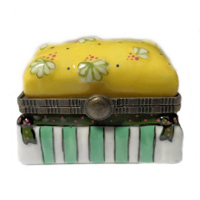 Ottoman or Trunk Figurine Trinket Box with Yellow Floral Lid