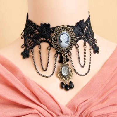 Black Vintage Cameo Cascade Choker Necklace