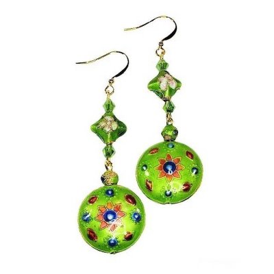 Cloisonne Flower Power Beaded Chandelier Earrings