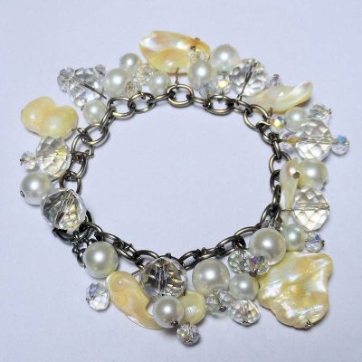 Genuine Mother of Pearl & Crystal Charms Bracelet