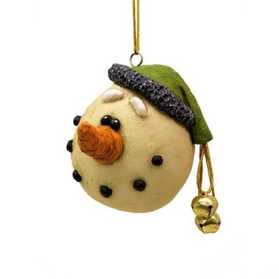 Big Head Green Hat Snowman Figurine Christmas Ornament