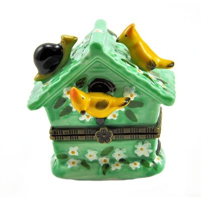 Green Daisy Birdhouse Trinket Box