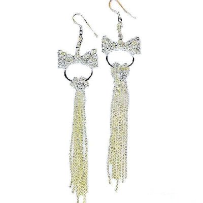 Crystal Bow with Long Chains Chandelier Earrings