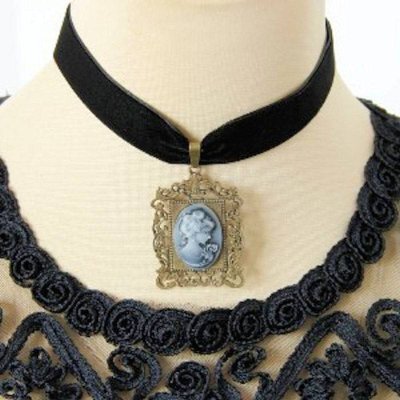 Black Velvet with Cameo Pendant Choker Necklace