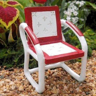 Chair Figurine Red & White Vintage Fairy Garden Furniture