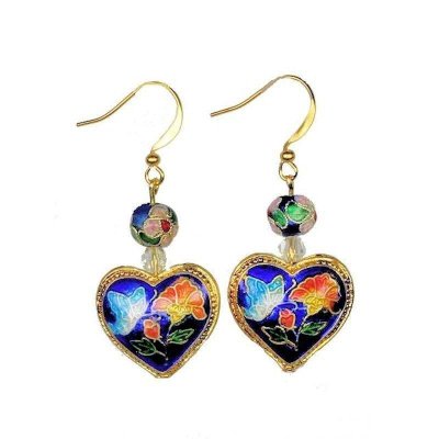 Cloisonne Hearts Beaded Earrings