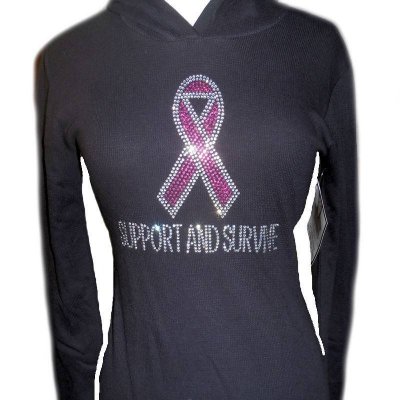 Pink Ribbon Black Rhinestone Hoodie Shirt by Sabrina Barnett