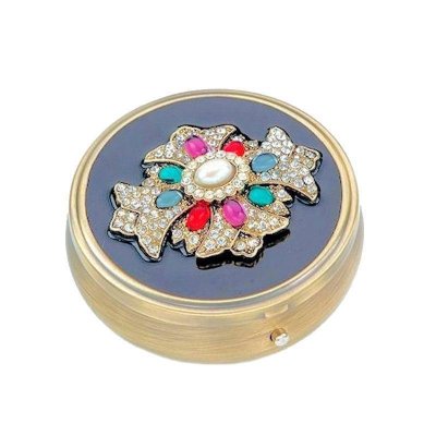 Jeweled Cross Round Metal Pillbox by Spring Street Design