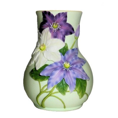 Clematis Blooms Sculpted Ceramic Vase