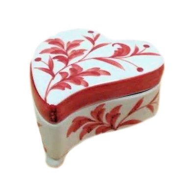 Heart Shape Red Leaf Design Trinket Box