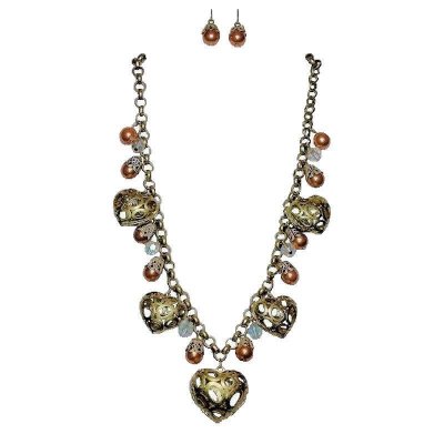 Champagne Hearts Necklace & Earrings Jewelry Set