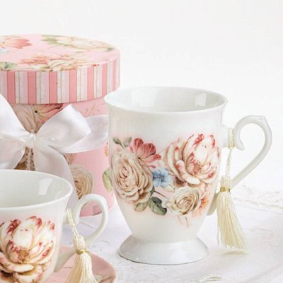 Roses Galore Footed Tea Cup in Gift Box with Crystals