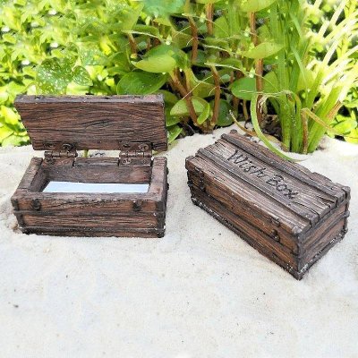 Wish Box Figurine with Paper for Fairy Garden