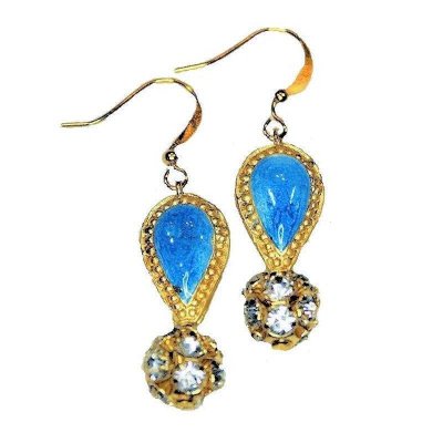 Cloisonne Drop & Crystal Ball Beaded Earrings