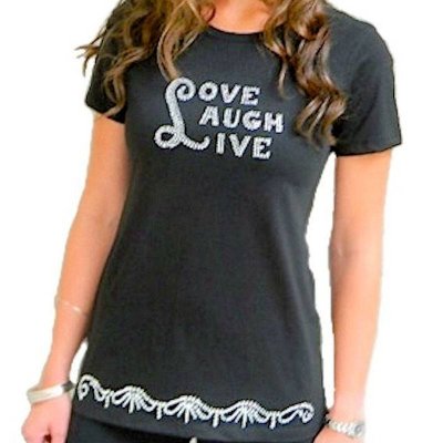 Love Laugh Live Rhinestone Shirt Black by Sabrina Barnett