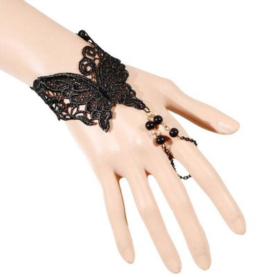 Butterfly Delight Black Lace Bracelet Slave Style