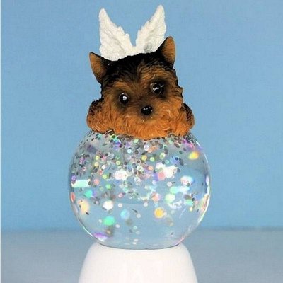 Yorkie Dog Angel Figurine Light Up Glitter Globe