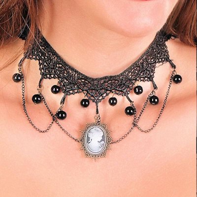 Black Lace and Cameo Choker Necklace