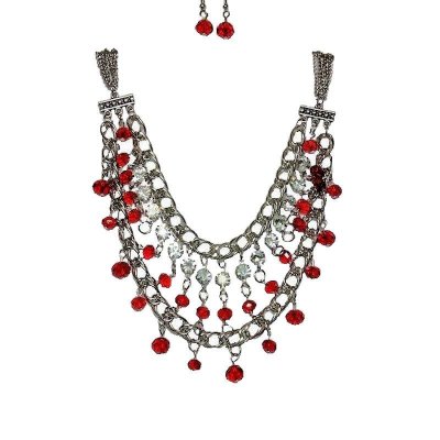 Romance Chandelier Red Necklace & Earrings Jewelry Set