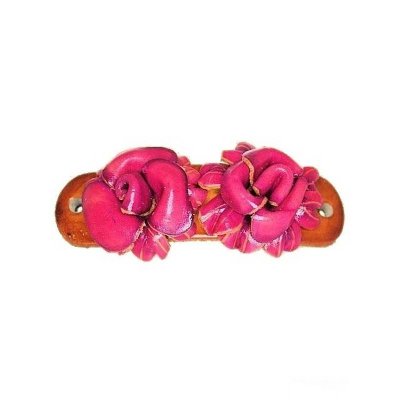 Pink Double Flower Leather Hair Barrette