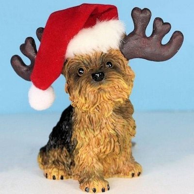 Yorkie Dog Ornament Christmas Santa Hat & Horns