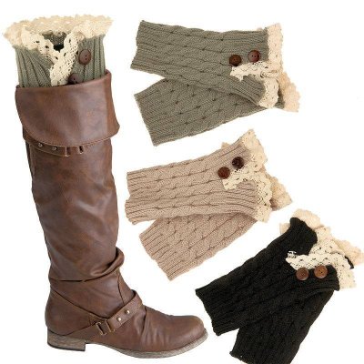 Lace Edged with Button Trim Boot Toppers or Boot Cuffs