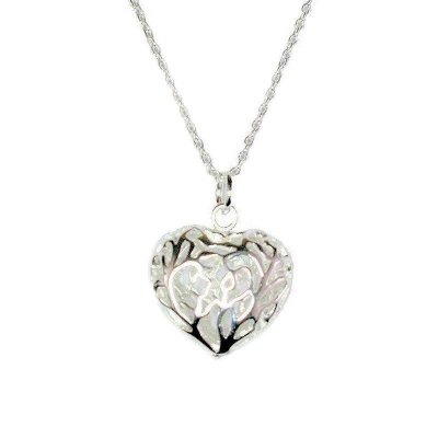 Filigree Silver Heart Charm Pendant Necklace