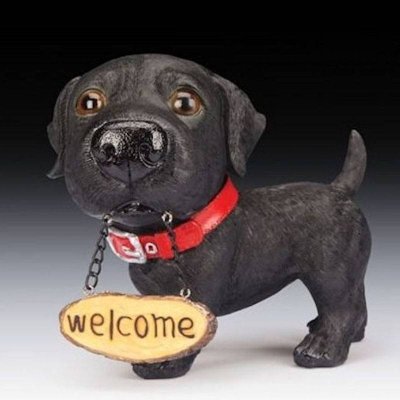 Labrador Dog Figurine Black Huge Head Welcome Puppy