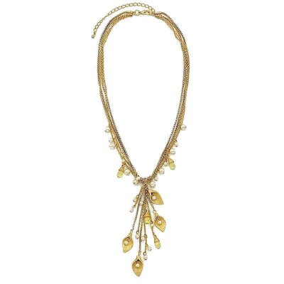 Leaf Drop with Crystals Beaded Necklace