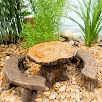 Table & Bench Figurine Set Tree Stump Fairy Garden Furniture