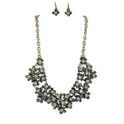 Floral Crystal Explosion Necklace & Earrings Jewelry Set