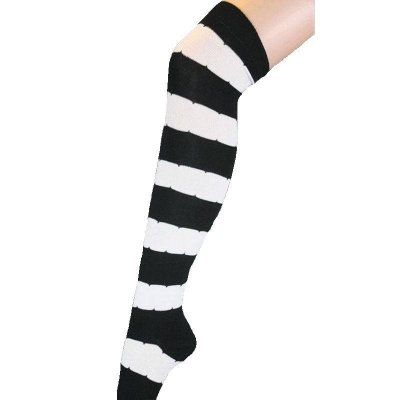 White & Black Wide Design Stripe Thigh High Socks