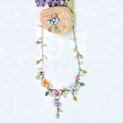 Spring Floral Enchantment Necklace & Earrings Jewelry Set