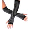 Striped Black & Grey Long Fingerless Gloves