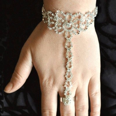 Crystal Lace Bracelet with Ring Slave Style