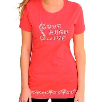 Love Laugh Live Rhinestone Shirt Red by Sabrina Barnett