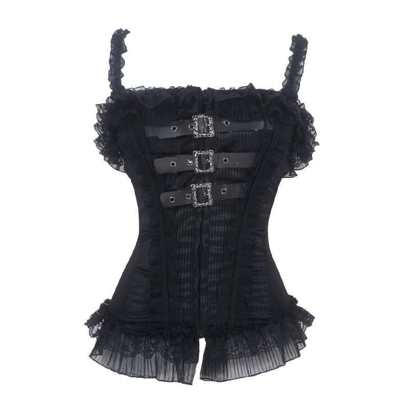 Dark Buckles Stripes & Lace Corset