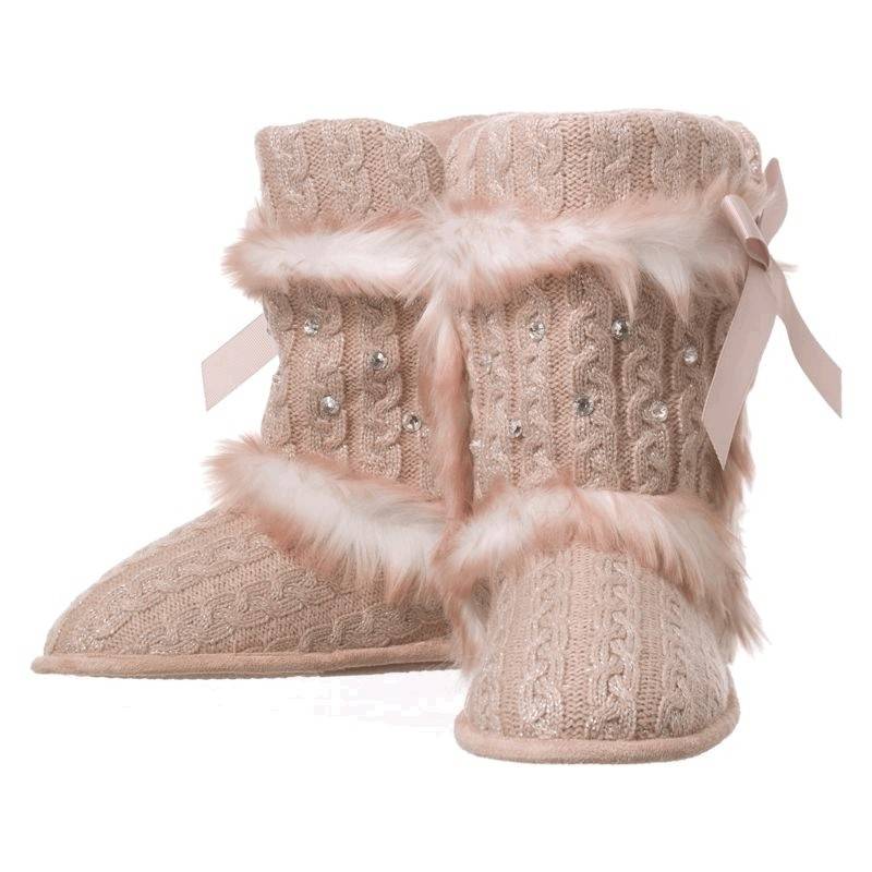 Pink Fur Crystals & Ribbons Boutique Knitted Boots